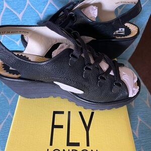 Fly London Black Women's Wedge Sandals